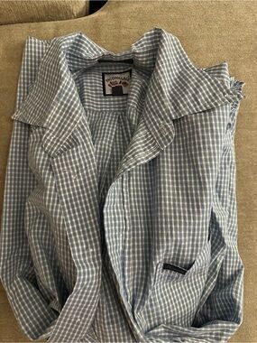 Faconnable Light Blue and White Gingham Button-Down Shirt